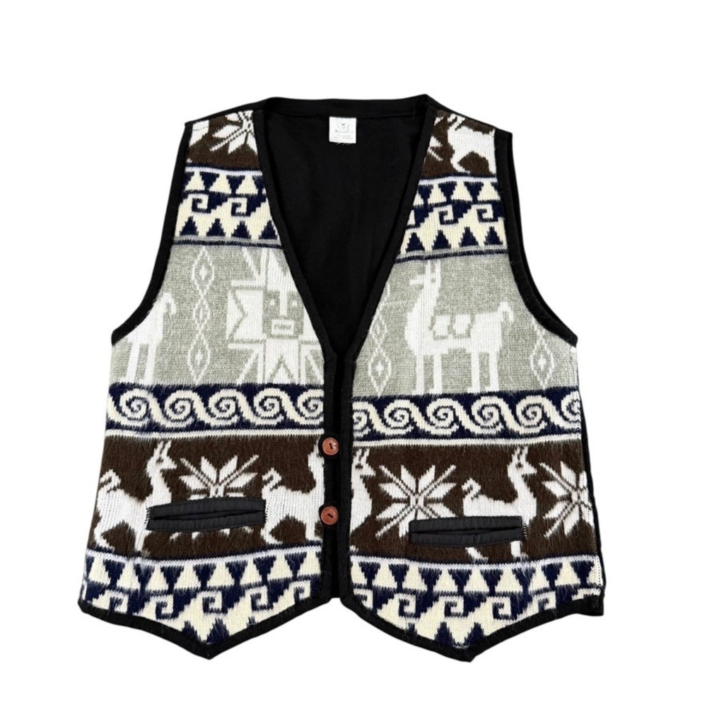Tejidos Ali Maqui Mens Alpaca Llama Wool Blend Vest L Ecuador Aztec Southwestern